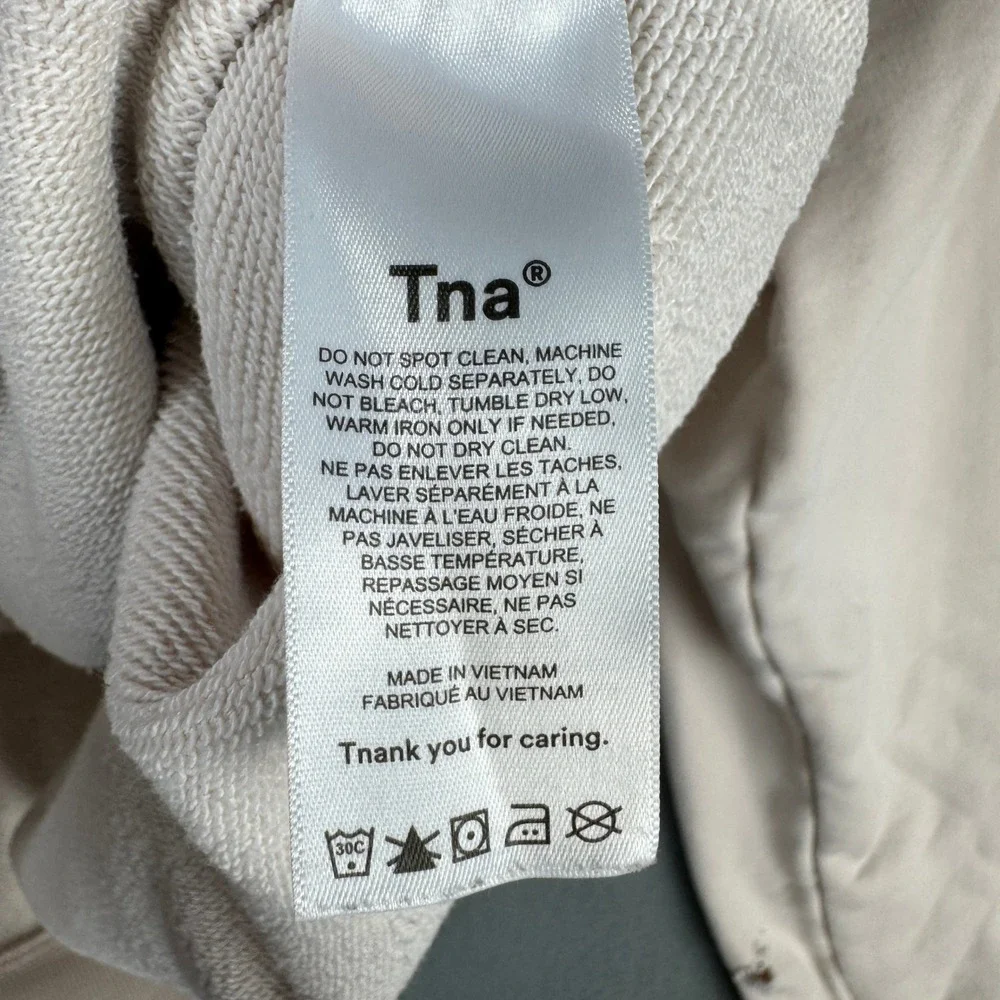 TNA Aritzia Sweatfleece Perfect Hoodie Beige Terry Fleece Pullover 97460 Size M